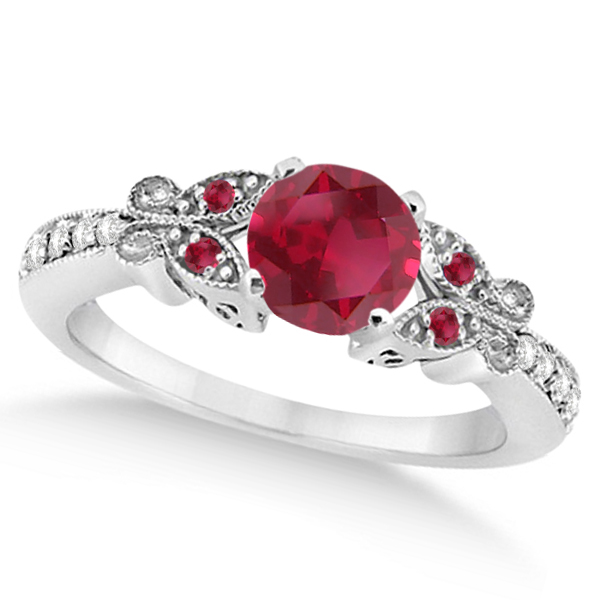 Butterfly Genuine Ruby & Diamond Bridal Set 18k White Gold (1.48ct)