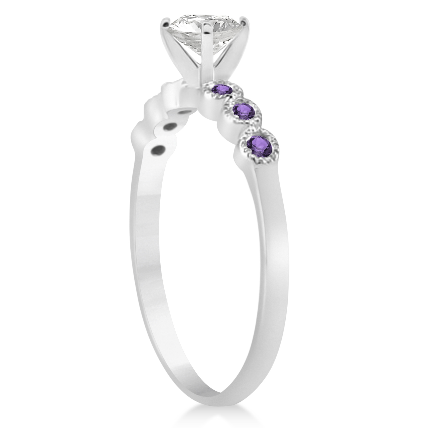 Amethyst Bezel Set Engagement Ring Setting 14k White Gold (0.09ct)