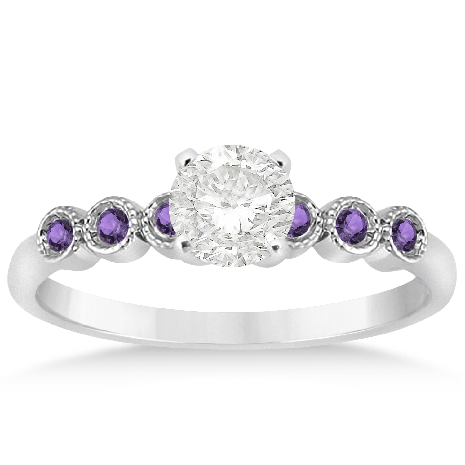 Amethyst Bezel Set Bridal Set Setting 14k White Gold (0.19ct)