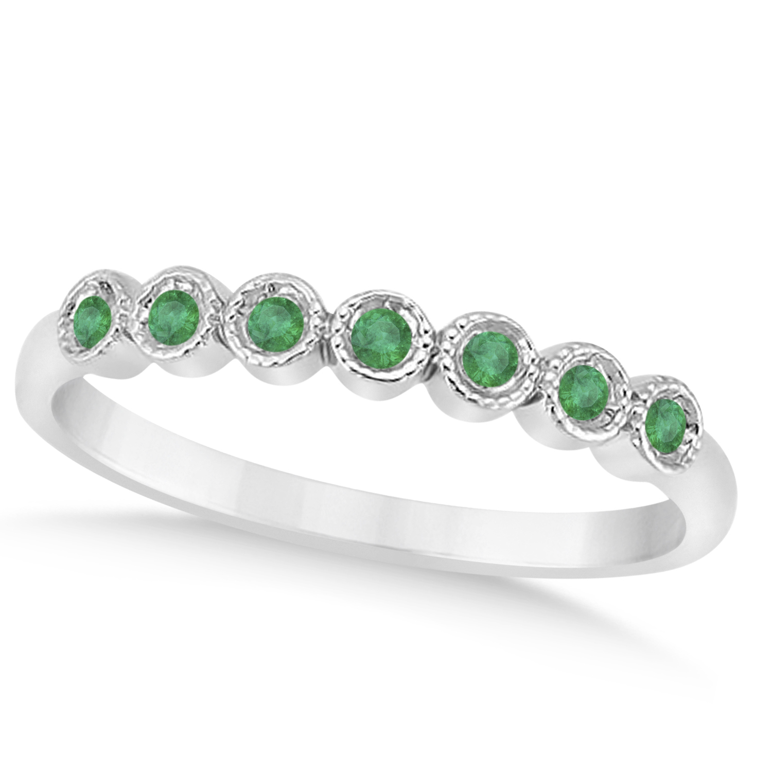 Emerald Bezel Set Bridal Set 14k White Gold 0.19ct