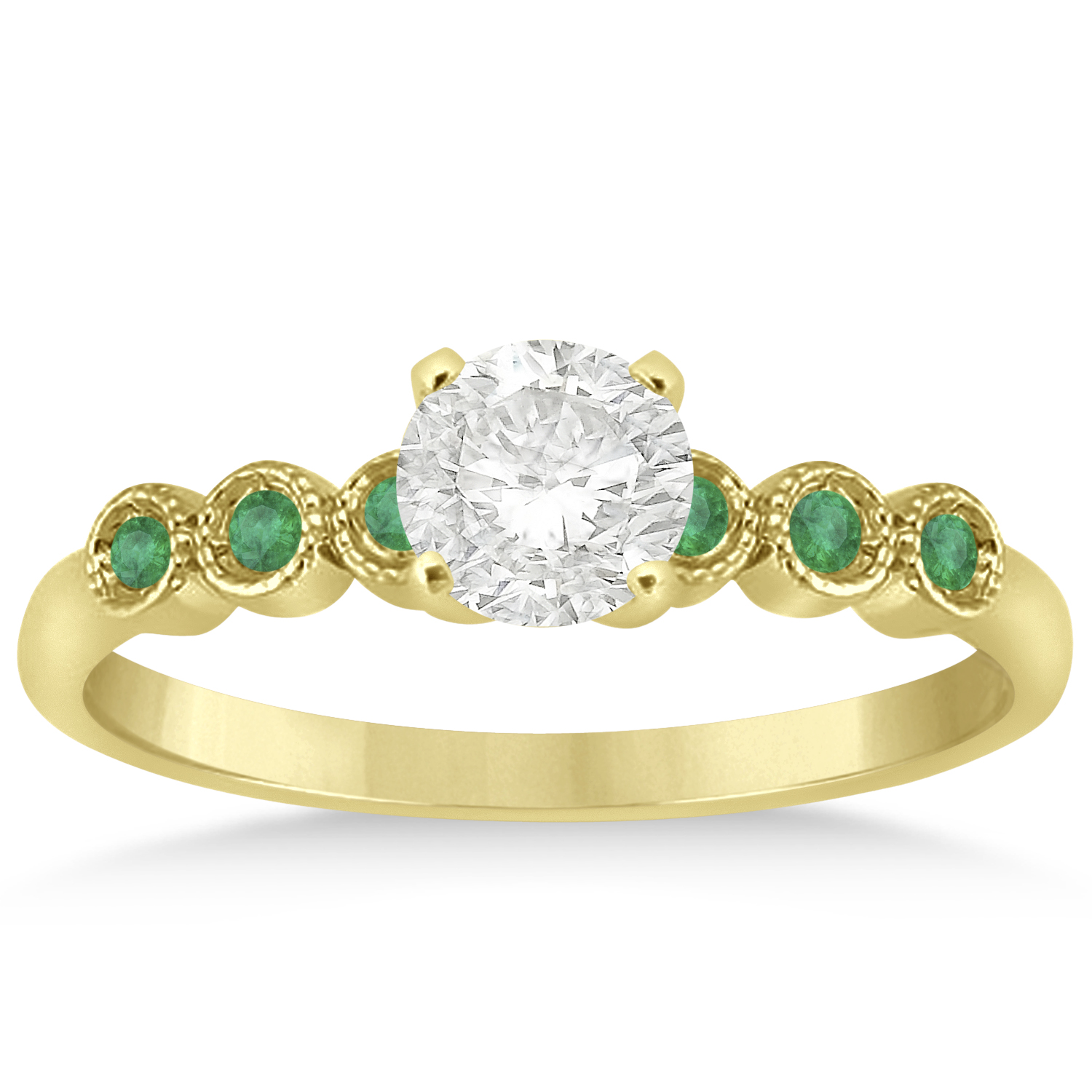 Emerald Bezel Set Bridal Set 14k Yellow Gold 0.19ct