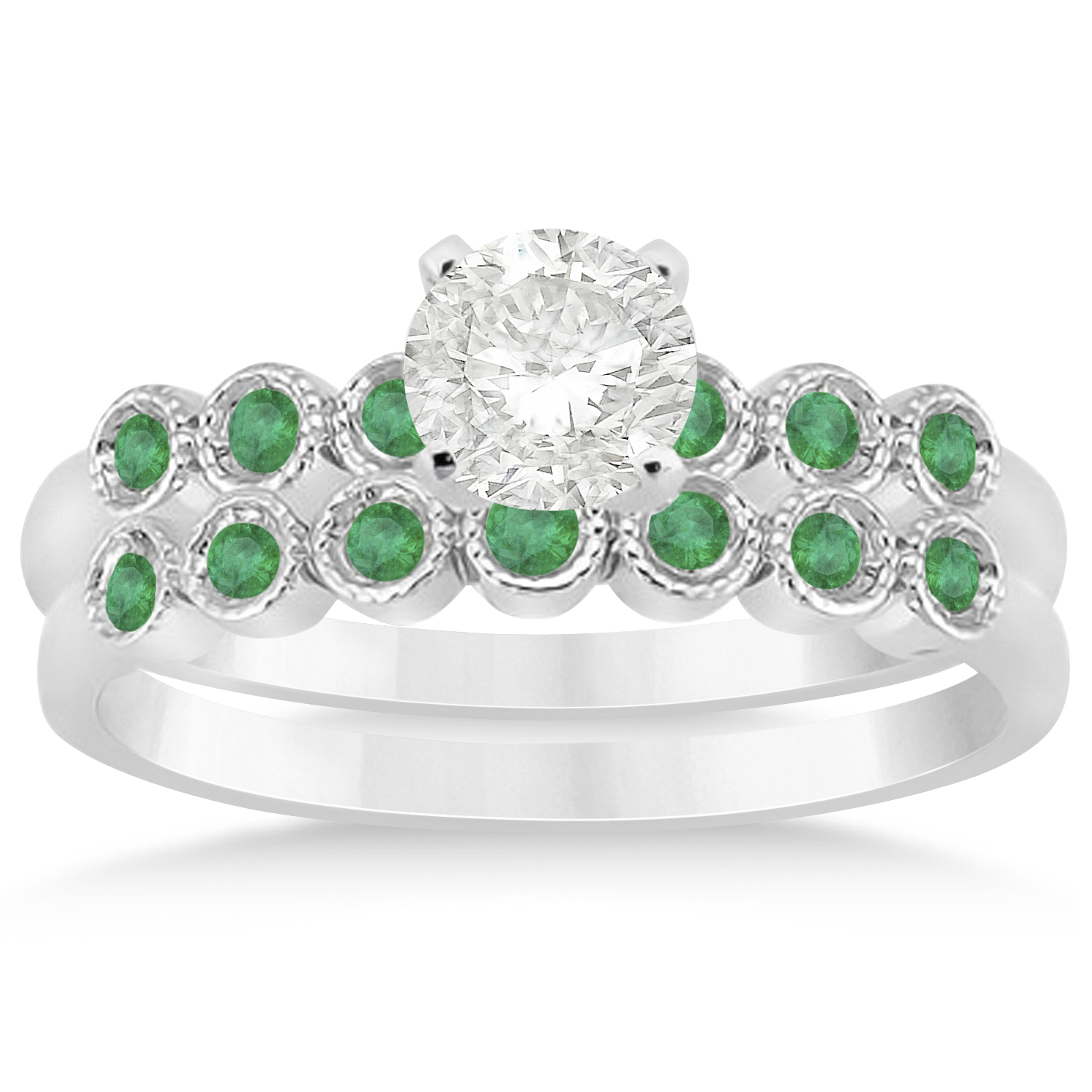 Emerald Bezel Set Bridal Set 18k White Gold 0.19ct