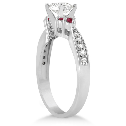 Floral Diamond & Ruby Engagement Ring in 14k White Gold (0.80ct)