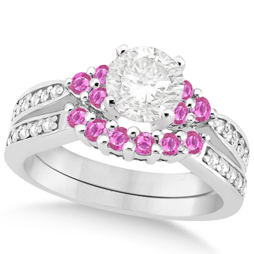 Floral Diamond & Pink Sapphire Bridal Set in Palladium (1.00ct)