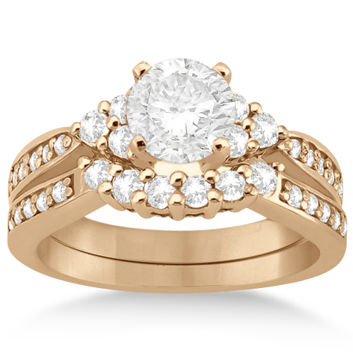 Floral Diamond Engagement Ring & Wedding Band 14k Rose Gold (0.56ct)