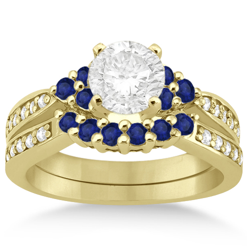 Floral Diamond and Sapphire Engagement Set 18k Yellow Gold (0.60ct)