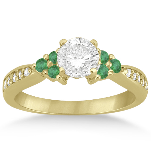 Floral Diamond and Emerald Engagement Ring 18k Yellow Gold (0.28ct)