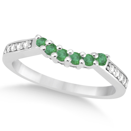 Floral Diamond and Emerald Wedding Ring Platinum (0.28ct)