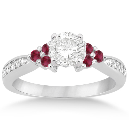 Floral Diamond and Ruby Engagement Ring & Band 14k White Gold (0.60ct)
