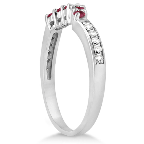 Floral Diamond and Ruby Engagement Ring & Band 14k White Gold (0.60ct)