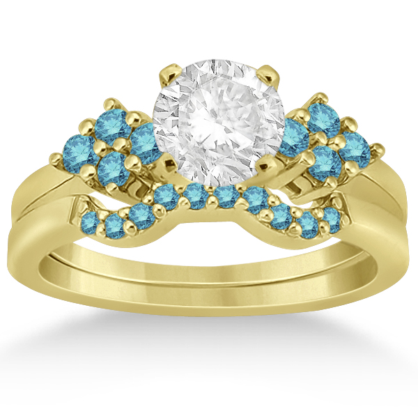 Blue Diamond Engagement Ring & Wedding Band 18k Yellow Gold (0.34ct)