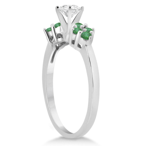 Designer Green Emerald Floral Engagement Ring 18k White Gold (0.28ct)