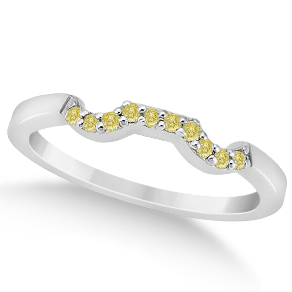 Pave Set Yellow Diamond Contour Wedding Band 14k White Gold 0.10ct u3596