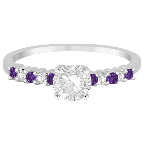 Petite Diamond & Amethyst Engagement Ring Platinum (0.15ct)