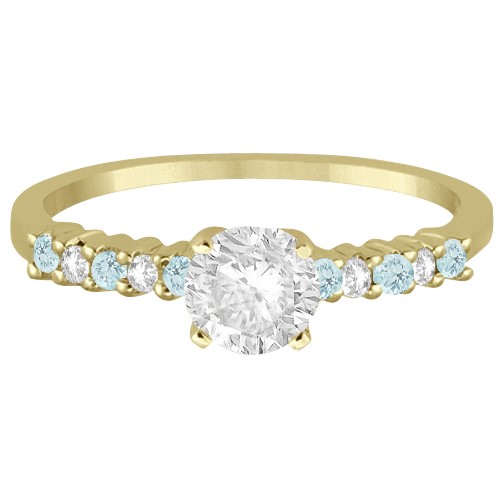 Petite Diamond & Aquamarine Engagement Ring 14k Yellow Gold (0.15ct)