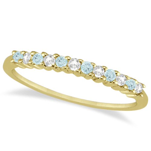 Petite Diamond & Aquamarine Bridal Set 14k Yellow Gold (0.35ct)