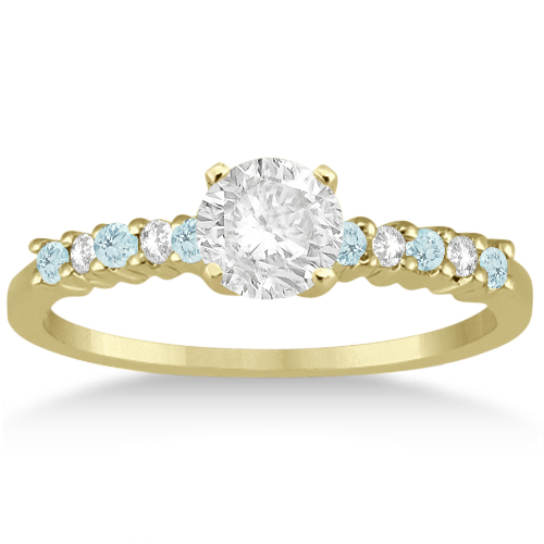 Petite Diamond & Aquamarine Bridal Set 18k Yellow Gold (0.35ct)