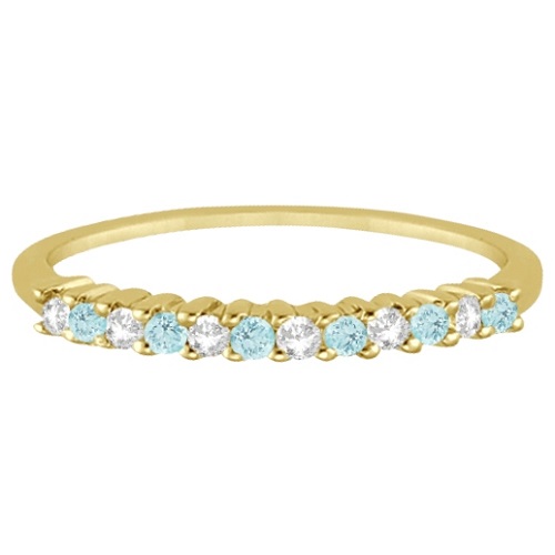 Petite Diamond & Aquamarine Wedding Band 18k Yellow Gold (0.20ct)