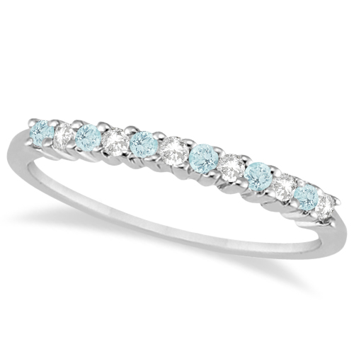 Petite Diamond & Aquamarine Wedding Band Palladium (0.20ct)