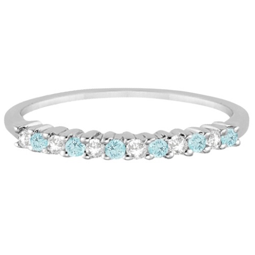 Petite Diamond & Aquamarine Wedding Band Platinum (0.20ct)