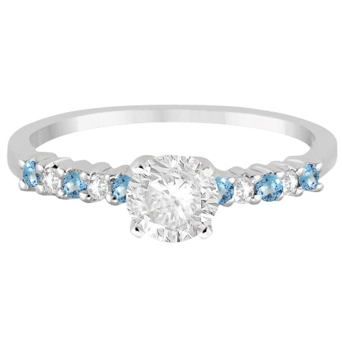 Petite Diamond & Blue Topaz Engagement Ring Palladium (0.15ct)
