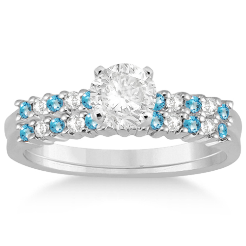 Petite Diamond & Blue Topaz Bridal Set Platinum (0.35ct)