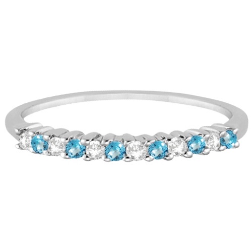 Petite Diamond & Blue Topaz Wedding Band 14k White Gold (0.20ct)