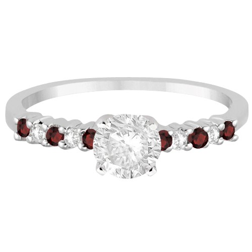 Petite Diamond & Garnet Engagement Ring 14k White Gold (0.15ct)
