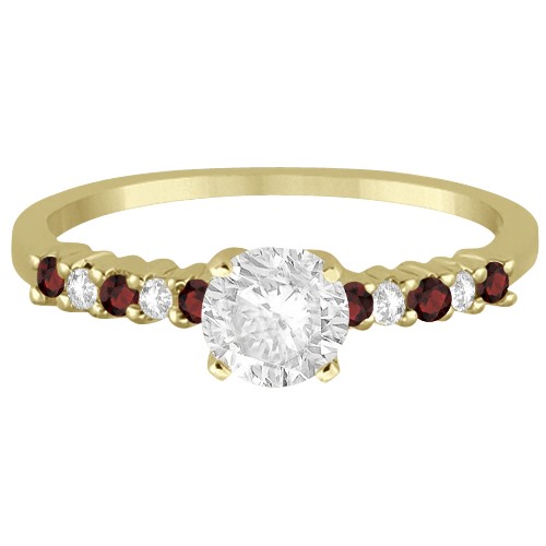 Petite Diamond & Garnet Engagement Ring 14k Yellow Gold (0.15ct)