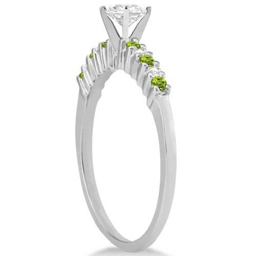 Petite Diamond & Peridot Engagement Ring 14k White Gold (0.15ct)