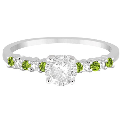Petite Diamond & Peridot Engagement Ring 14k White Gold (0.15ct)