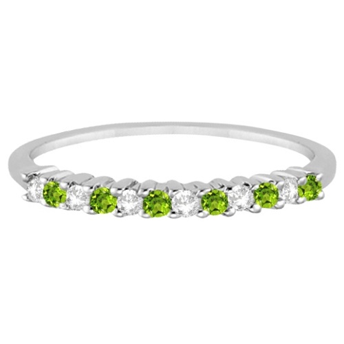 Petite Diamond & Peridot Wedding Band 18k White Gold (0.20ct)