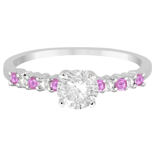 Diamond & Pink Sapphire Engagement Ring 14k White Gold (0.15ct)