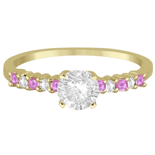 Diamond & Pink Sapphire Engagement Ring 14k Yellow Gold (0.15ct)
