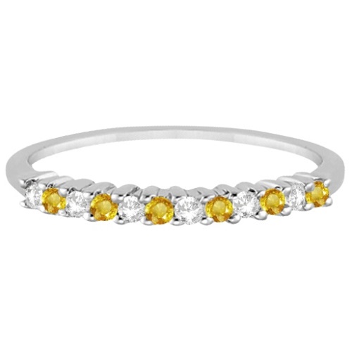 Diamond & Yellow Sapphire Wedding Band 14k White Gold (0.20ct)