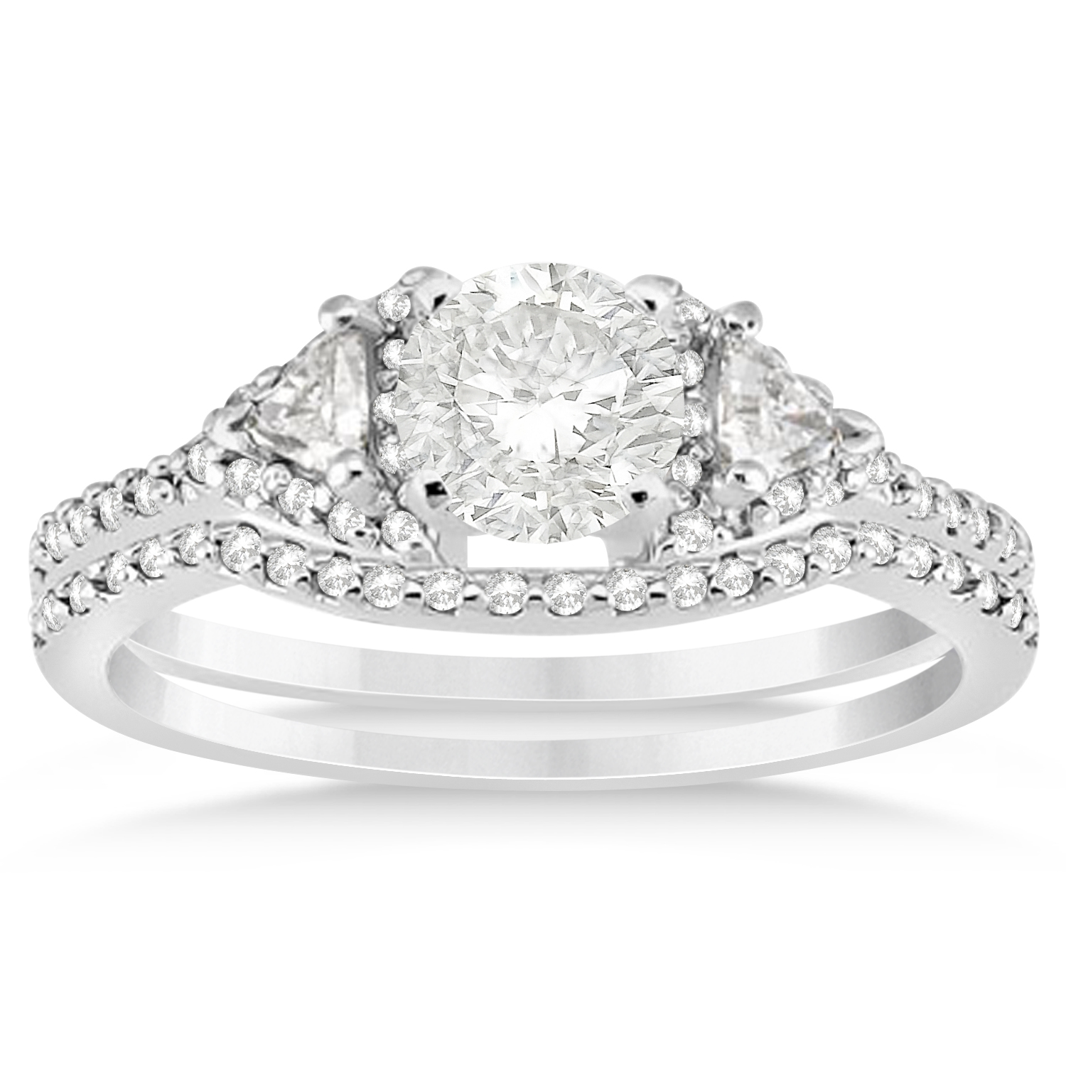 Diamond Halo Trilliant Cut Bridal Set Setting Palladium 0.39ct