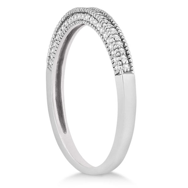 Micro Pave Milgrain Edge Diamond Wedding Ring Platinum (0.18ct)