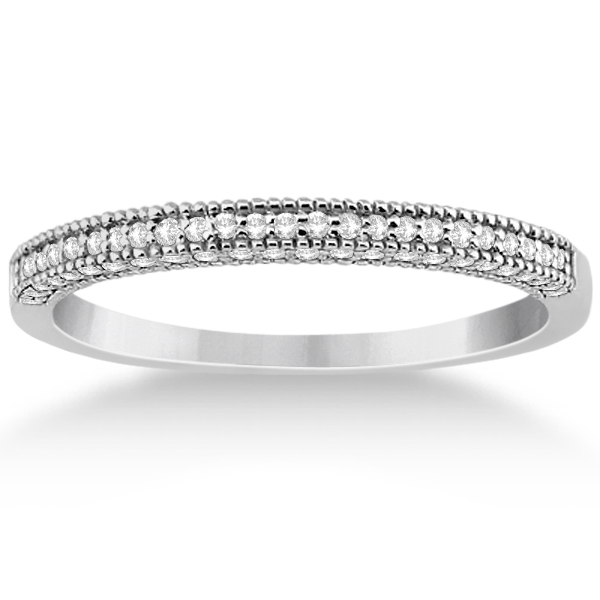 Micro Pave Milgrain Edge Diamond Wedding Ring Platinum (0.18ct)