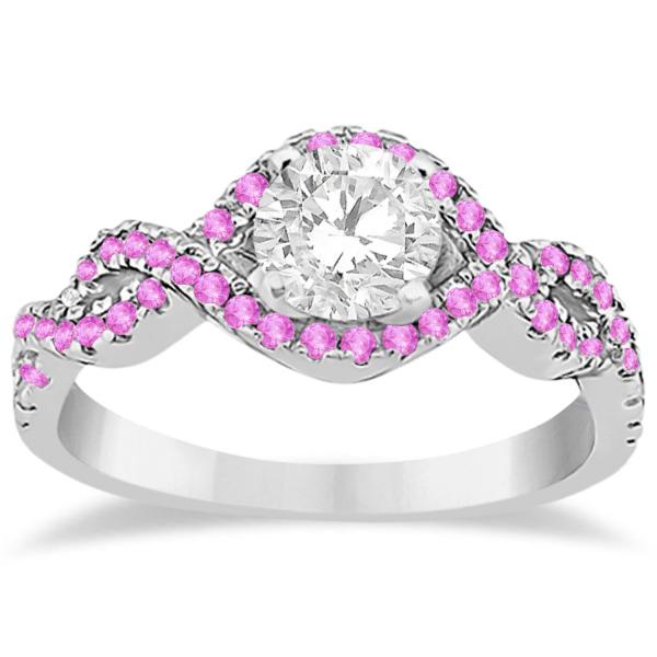 Pink Sapphire Infinity Halo Engagement Ring & Band Set Palladium (0.60ct)