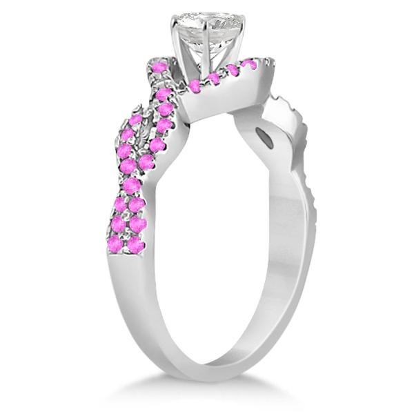 Pink Sapphire Infinity Halo Engagement Ring & Band Set Palladium (0.60ct)