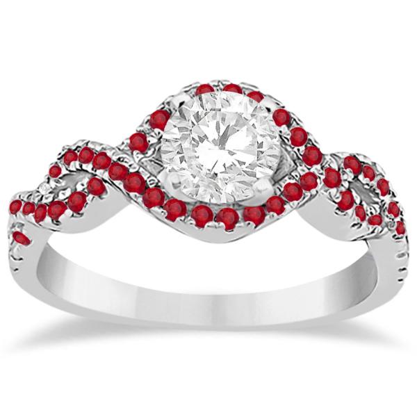 Ruby Infinity Halo Engagement Ring & Band Set Platinum (0.60ct)