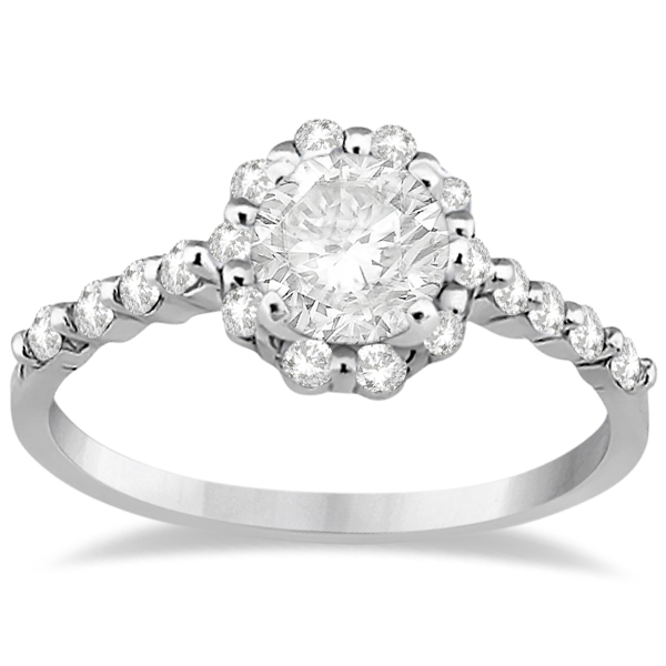 Halo Diamond Semi Eternity Engagement Ring Palladium (0.36ct)
