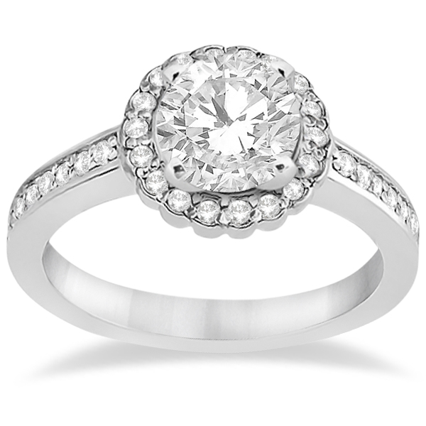 Modern Flower Halo Diamond Engagement Ring 18k White Gold (0.29ct)