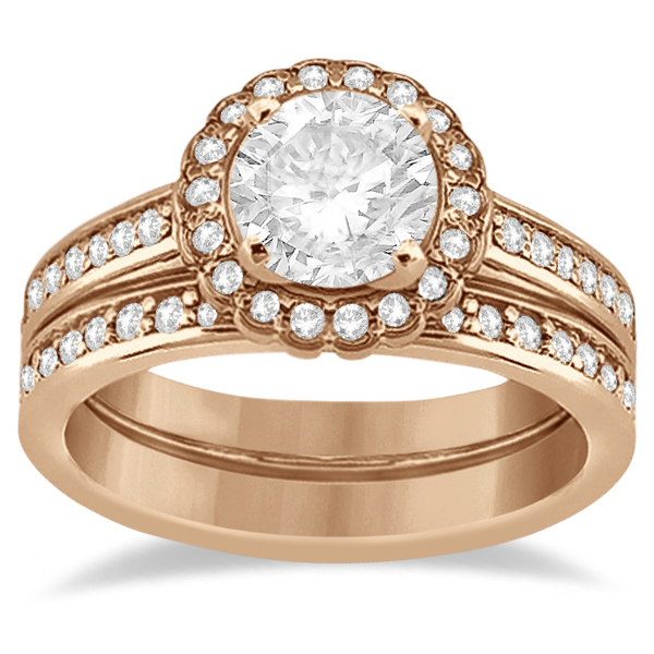 Modern Flower Halo Diamond Engagement Set 18k Rose Gold (0.50ct)