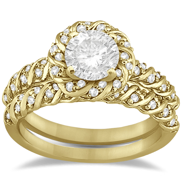Diamond Rope Halo Engagement Ring With Band 14k Yellow Gold (0.44ct)