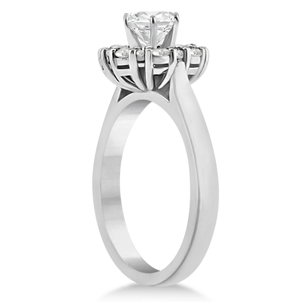 Halo Diamond Engagement Ring & Band Bridal Set 14k White Gold (0.51ct)