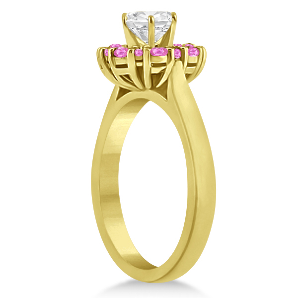 Prong Set Halo Pink Sapphire Engagement Ring 18k Yellow Gold (0.68ct)