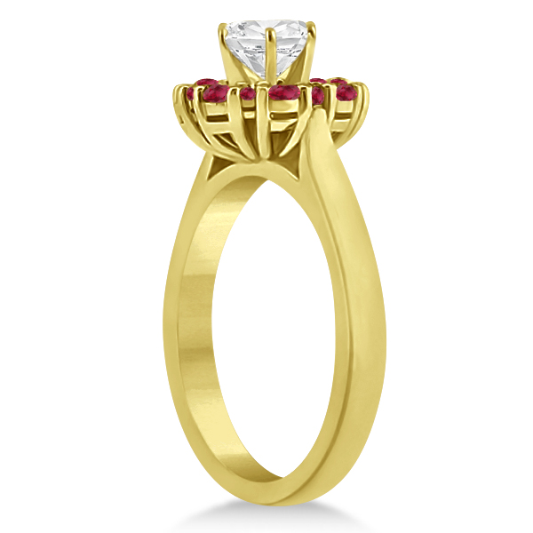 Prong Set Floral Halo Ruby Engagement Ring 14k Yellow Gold (0.68ct)