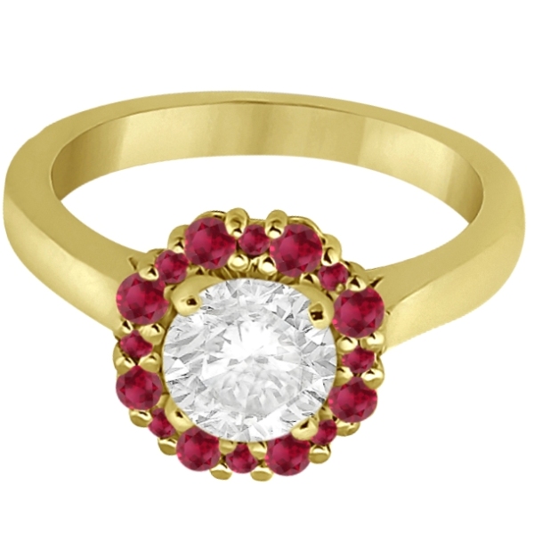 Prong Set Floral Halo Ruby Engagement Ring 14k Yellow Gold (0.68ct)