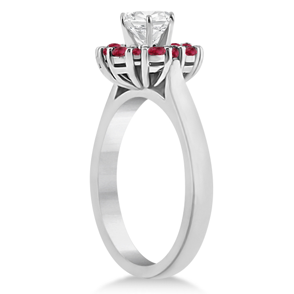Prong Set Floral Halo Ruby Engagement Ring Palladium (0.68ct)